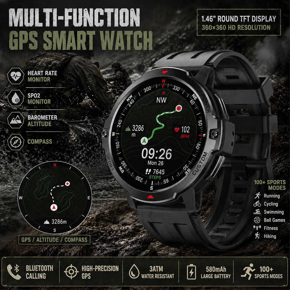 Timex Watches Smartwatch - 새로운 1.46인치 군용 GPS 스마트워치 3ATM