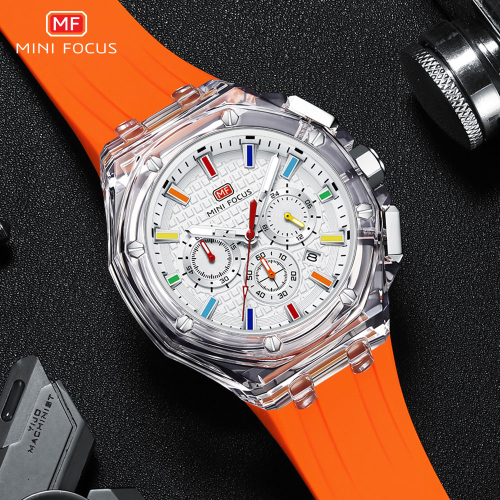 MINI FOCUS 남성용 스포츠 쿼츠 시계, 오렌지  - Silicone Sport Band 리뷰 및 가격